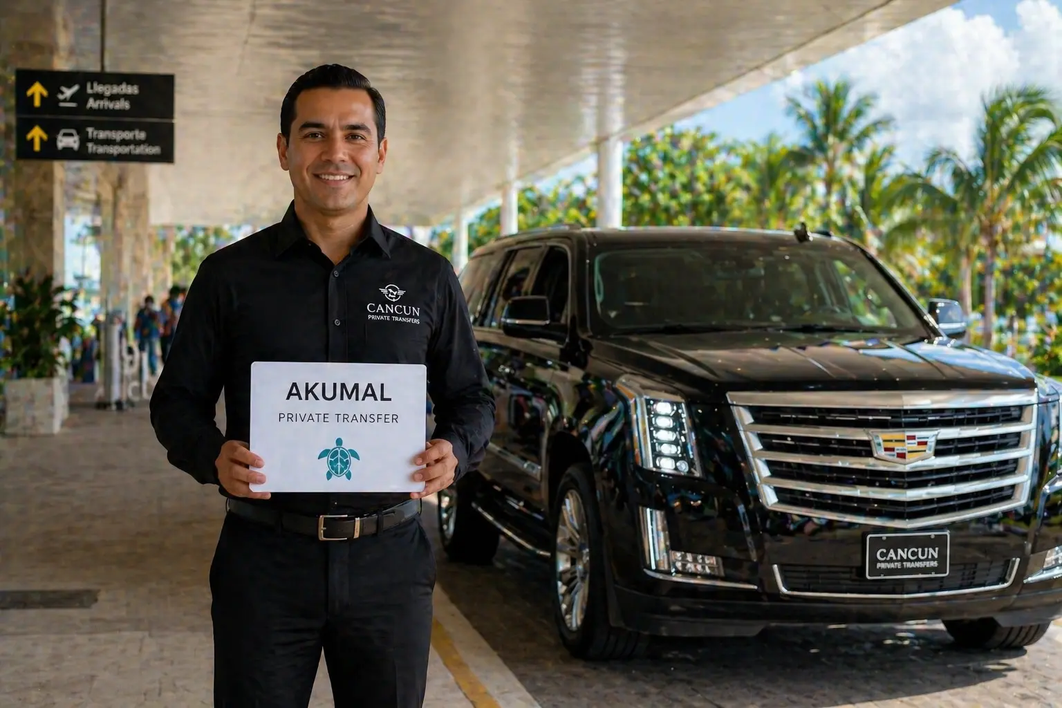 Private driver welcome service at Cancun Airport for Akumal transfer