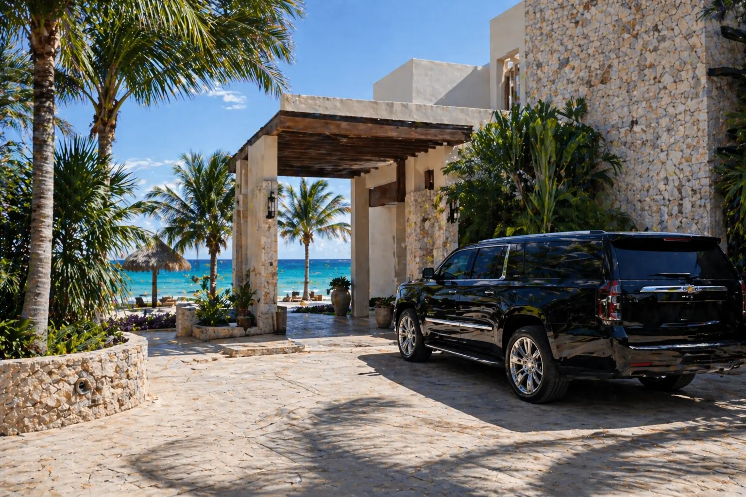 Private airport transfer arrival in Akumal Riviera Maya villa and beach community