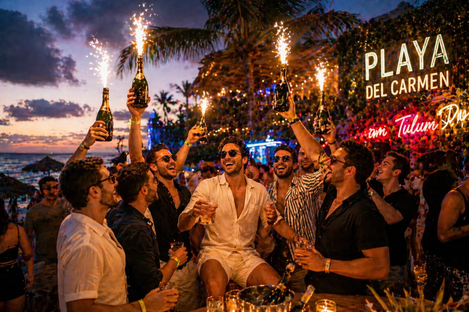 Bachelor party in Playa del Carmen — private yacht day, beach clubs, group transfer from Cancun Airport