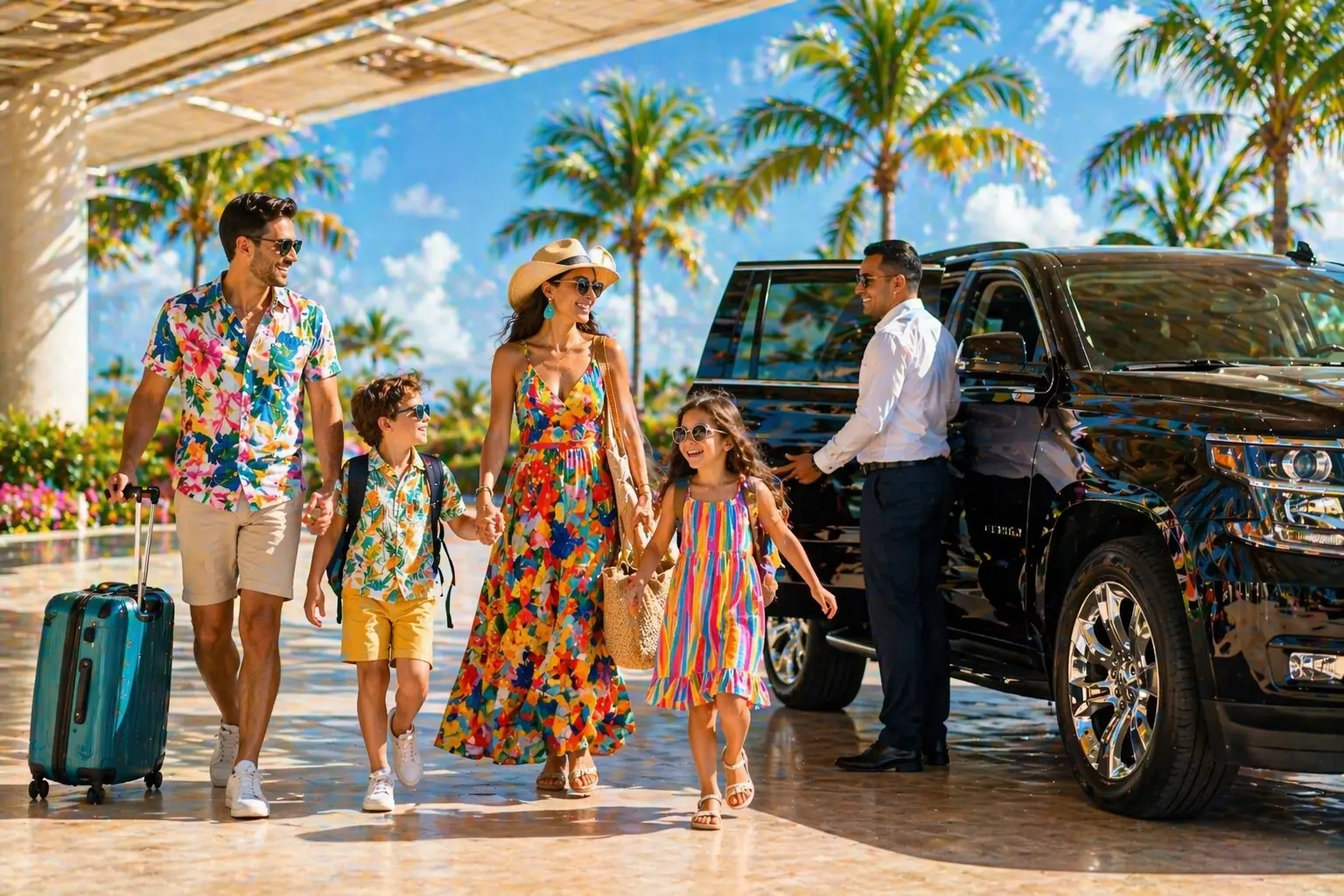 Cancun airport transfer for families private transportation with luggage and comfortable vehicle