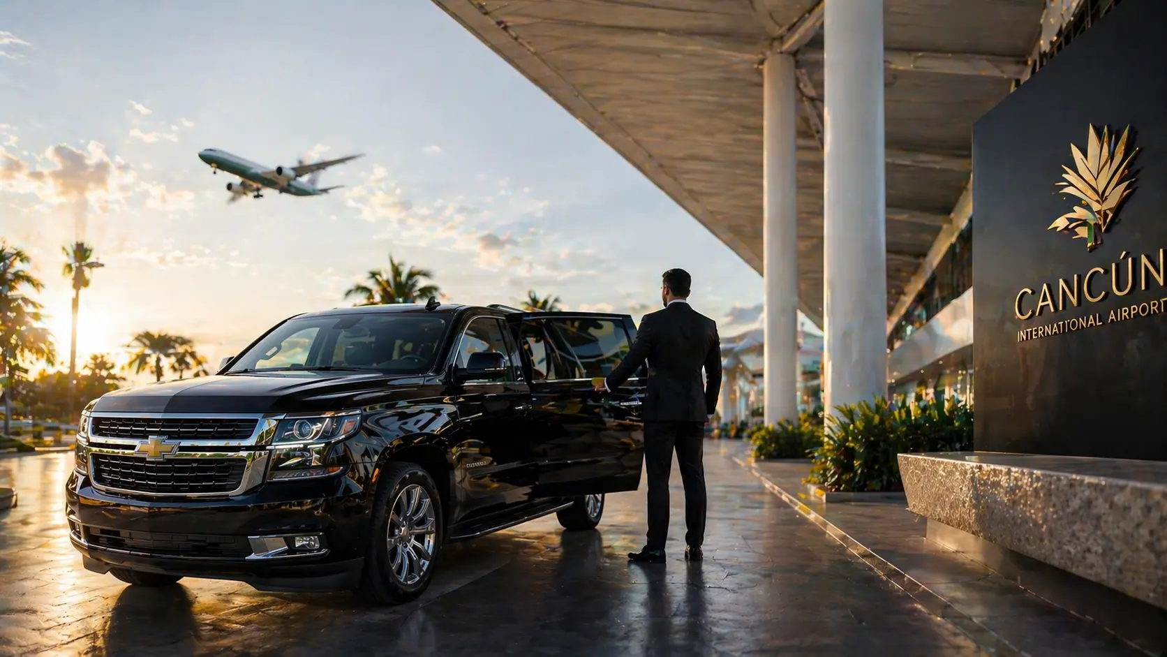 Private transfer vs shared shuttle Cancun Airport luxury SUV arrival