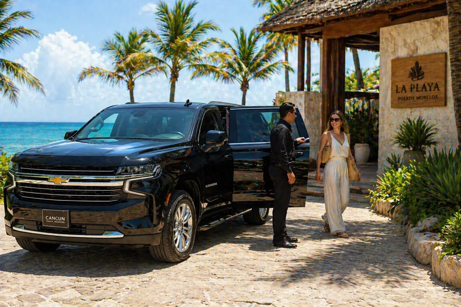 Private transfer arrival in Puerto Morelos hotel or beachfront stay