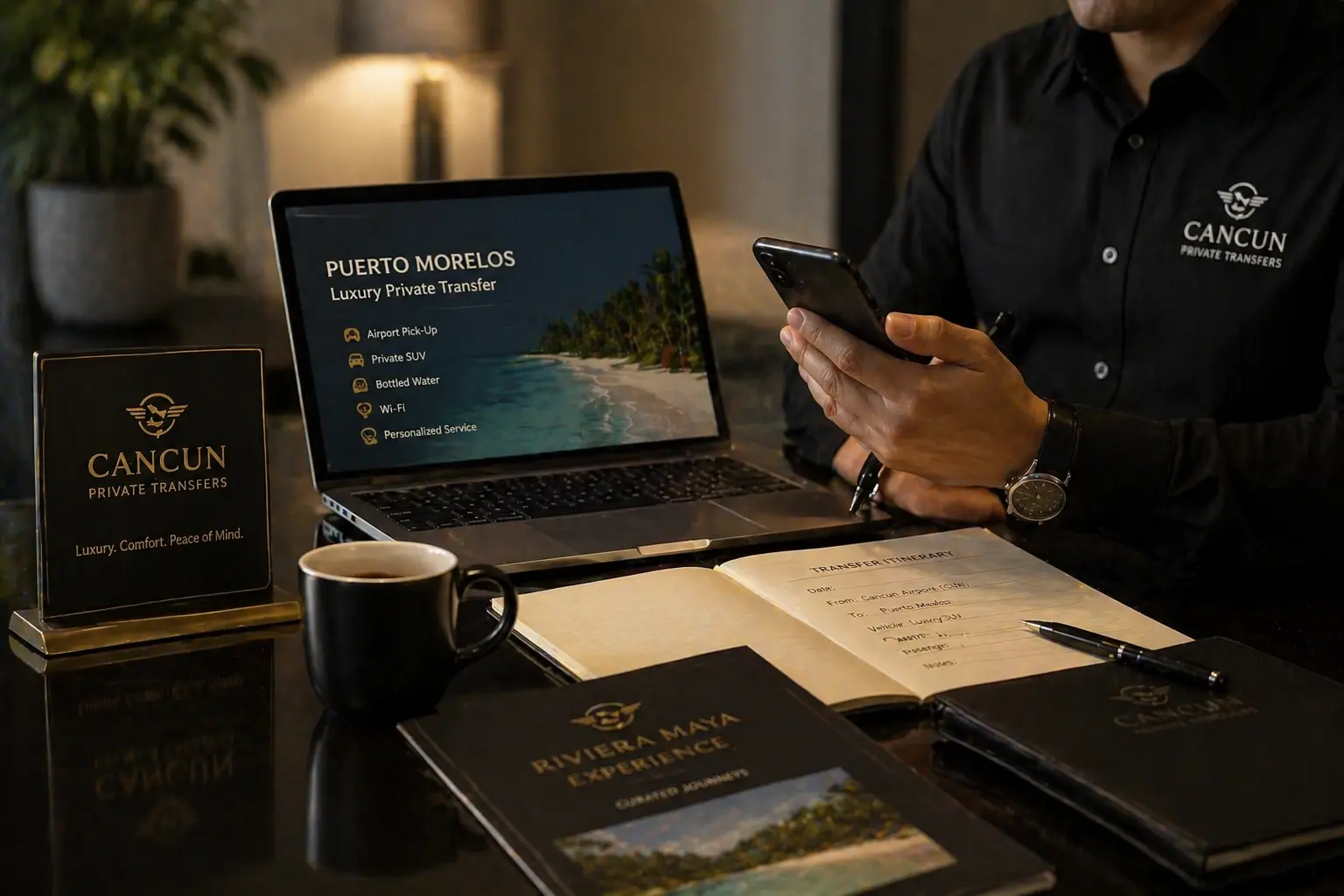 Concierge planning airport transfer cost from Cancun Airport to Puerto Morelos