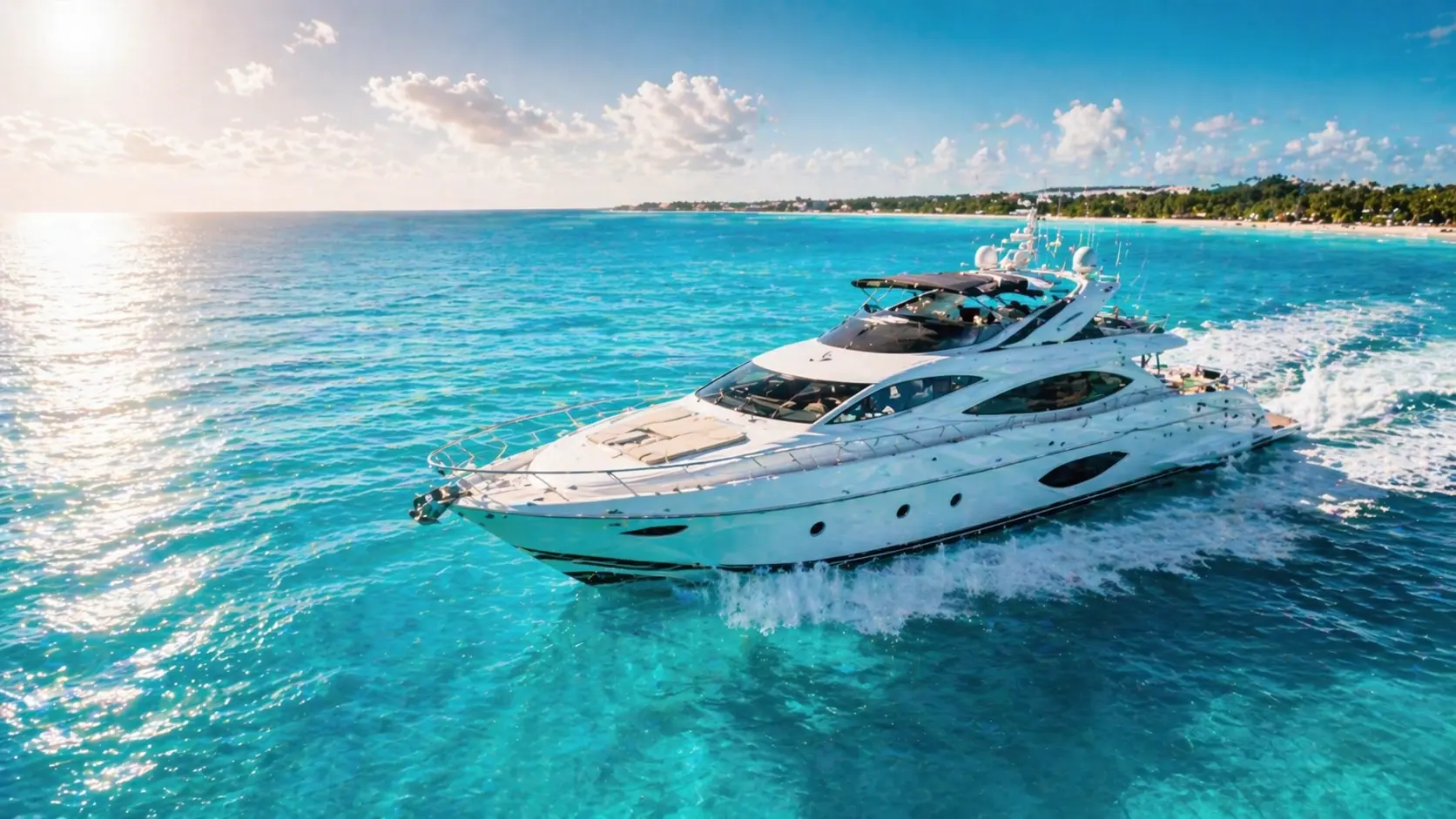 Luxury yacht experience in Playa del Carmen Caribbean sea with turquoise water and open ocean