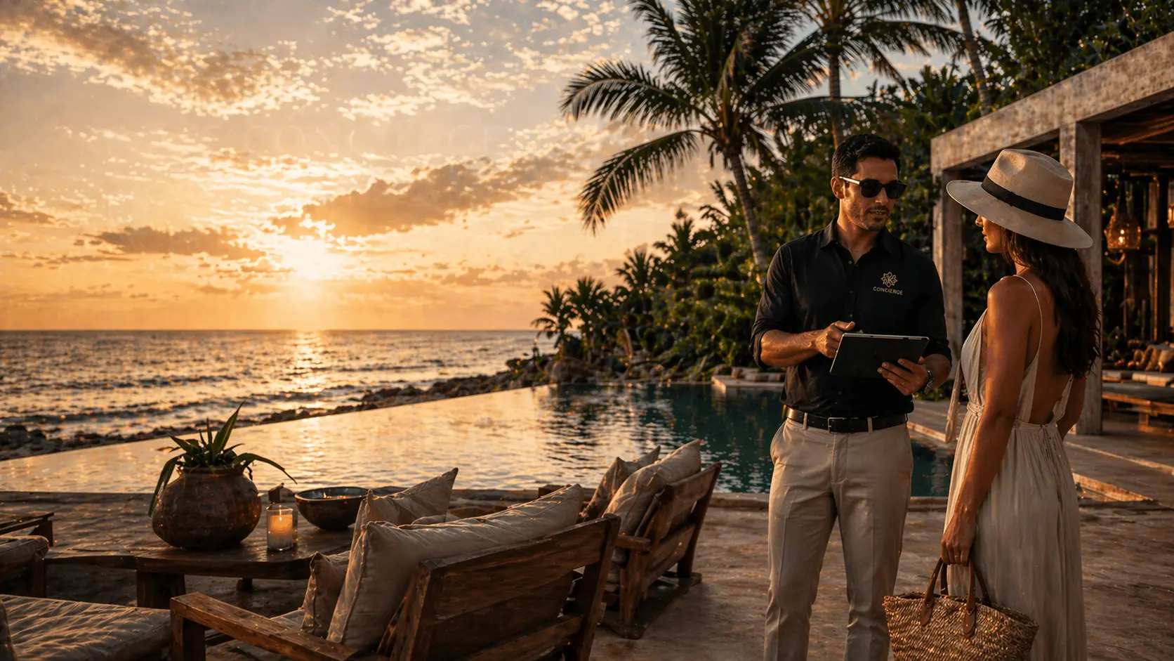 Private concierge in Tulum with luxury villa setting and refined travel atmosphere