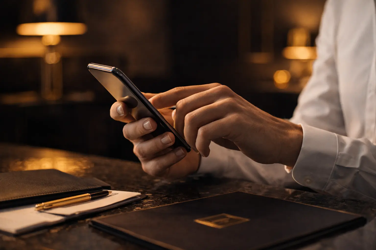 Luxury concierge arranging a stay on smartphone in Playa del Carmen