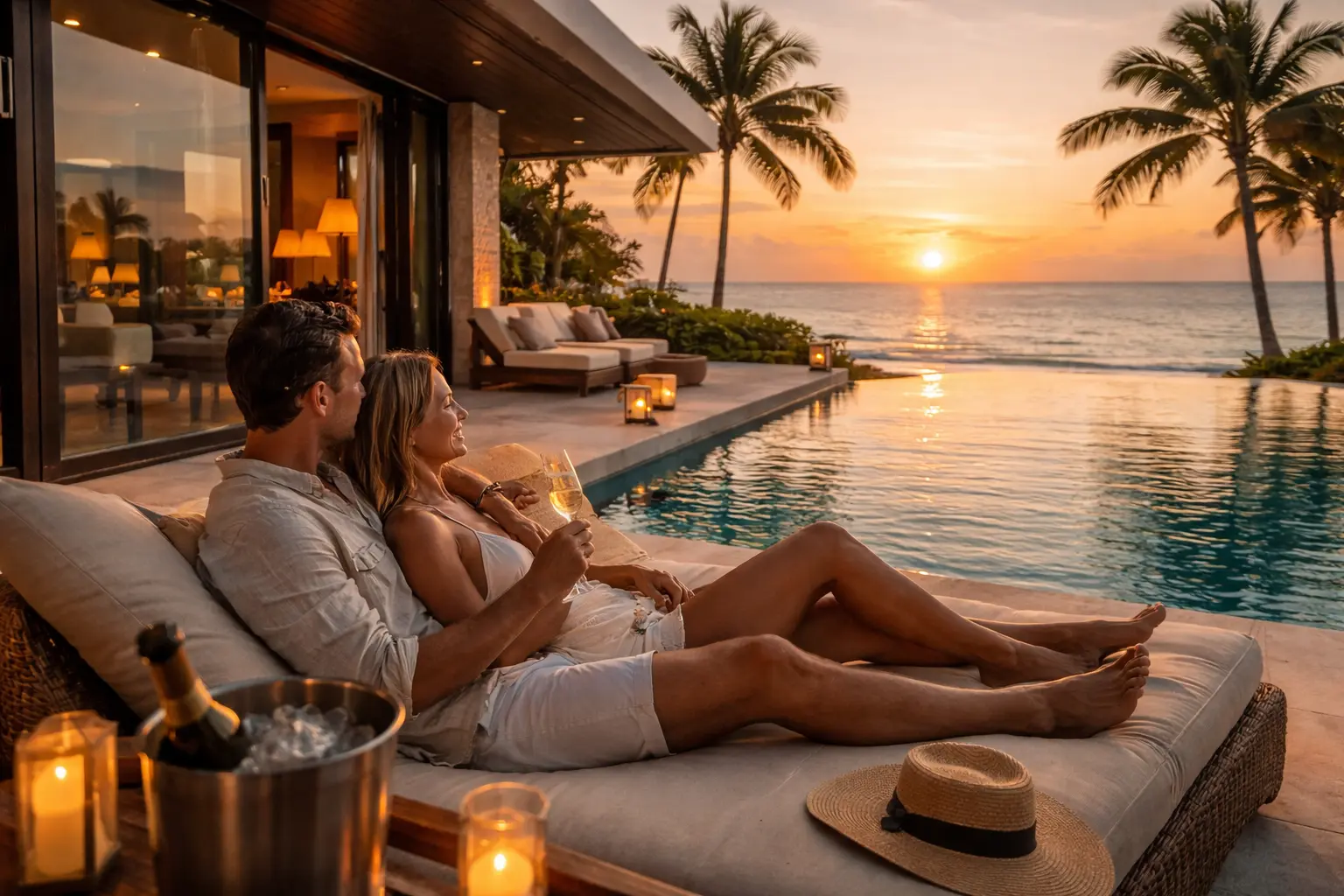 Luxury vacation lifestyle by private pool in Playa del Carmen