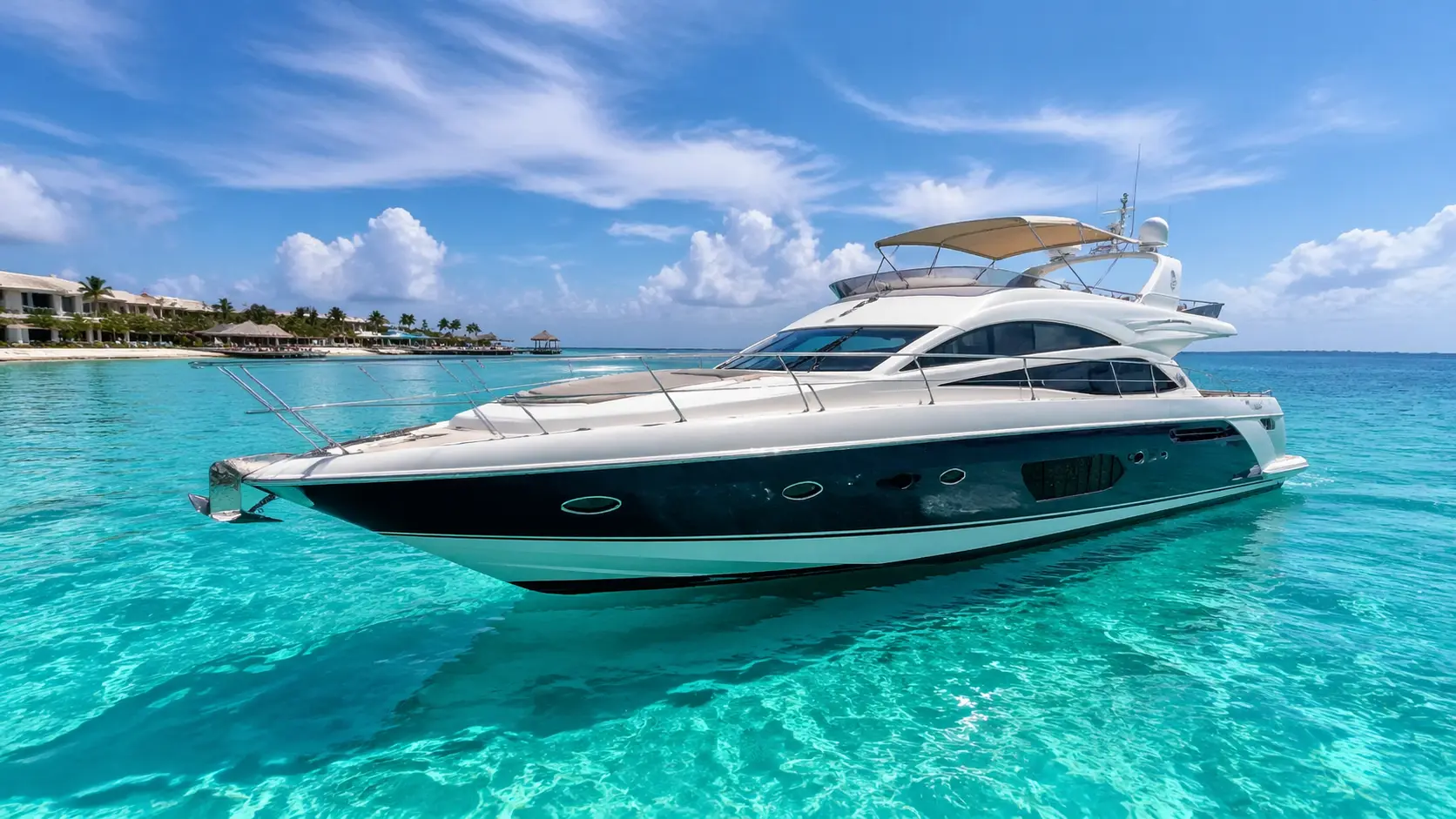 Private yacht on the Caribbean Sea near Playa del Carmen — luxury boat charter for couples and groups
